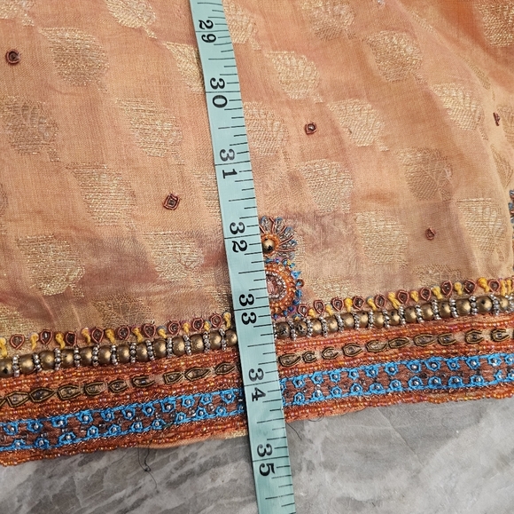 "XL Peach Gold Embroidered Kurti Tunic Dress Beaded Ethnic Boho Festival Wear" - Picture 10 of 10